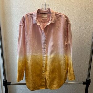 J Crew Linen Relaxed Fit Ombré Button-Up Shirt - Pink to Yellow